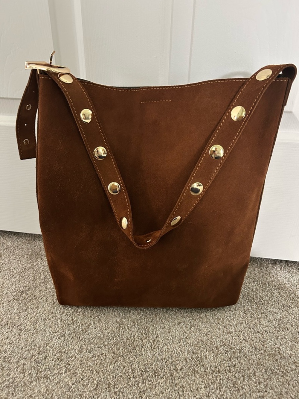 Brown Suede Studded Shoulder Bag - Unbranded
